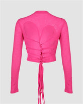 Tying At The Back Pink Ribbed Top